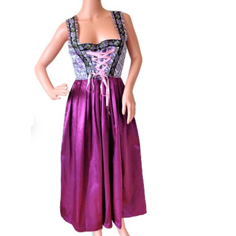Vtg German Trachtenpoint dirndl Dress 34/XS Purple Lace Up Oktoberfest Cosplay